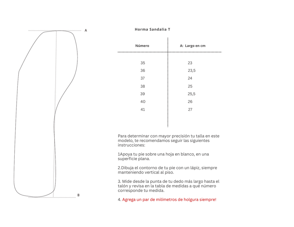 tabla de tallas Sandalia T