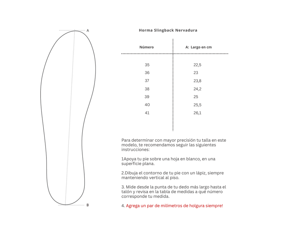 Tabla de tallas Slingback