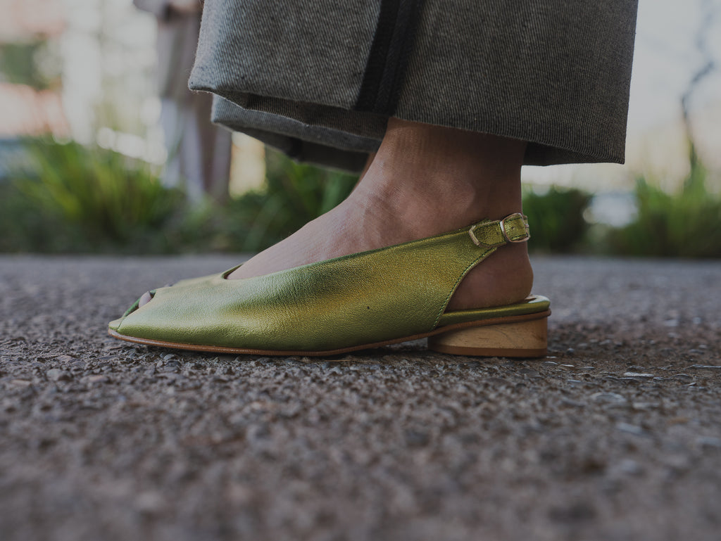 Slingback Peep Toe Verde Lima